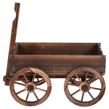 Dreamade Wood Wagon Flower Planter Pot Stand W/Wheels Home Garden Outdoor Decor