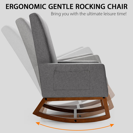 Dreamade Upholstered Rocking Chair, Modern Fabric Armchair w/Wood Base