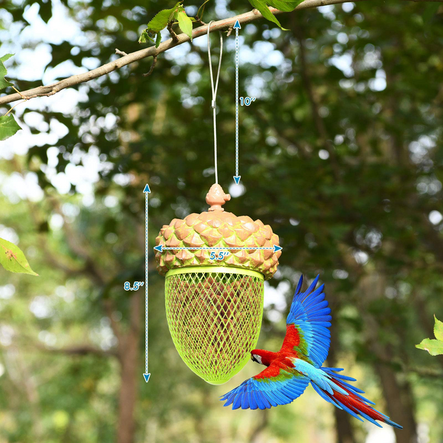 Dreamade Metal Acorn Bird Feeder, Outdoor Hanging Food Dispenser with Stainless Steel Wire and Iron Grid