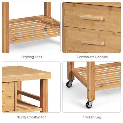 Dreamade Kitchen Island, Bamboo Island Cart, Natural