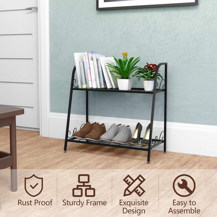 Dreamade 2 Tier Metal Plant Stand, Indoor Outdoor Plant Shelf, Flower Rack Display Shelf