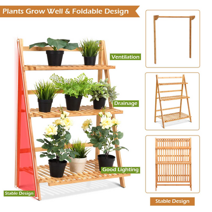 Dreamade 3-Tier Hanging Plant Stand Storage Shelf, Folding Flower Pot Organizer Display Storage Rack