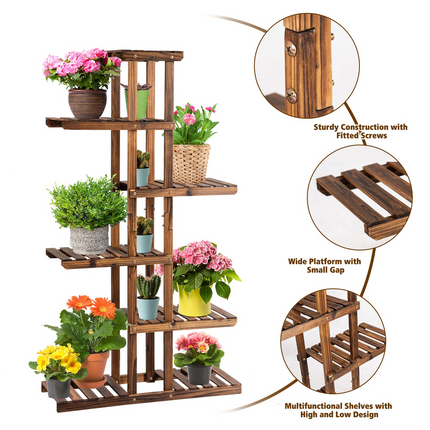 Dreamade Flower Rack Wood Plant Stand 7 Wood Shelves 11 Pots