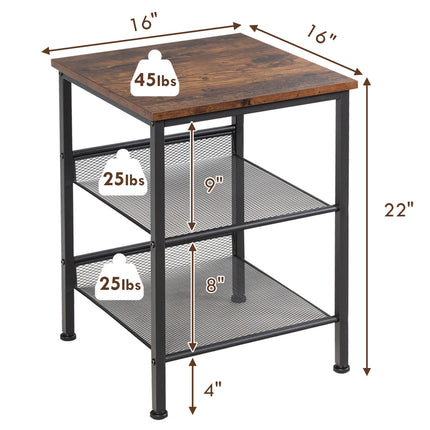Dreamade Stable Metal Frame Easy Assembly Accent Wood Look Printer Table Bedroom Nightstand(1,Black&Rustic Brown)