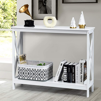 Dreamade Console Table 2-Tier with Storage Shelf,X-Design Bookshelf