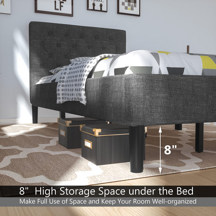 Elegant & Modern Style Twin Size Upholstered Stable Bed Base with Button Stitched Headboard