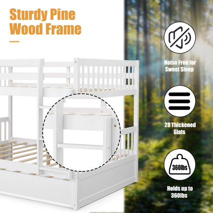 Dreamade Full Over Full Bunk Bed with Trundle Guardrails and Ladder