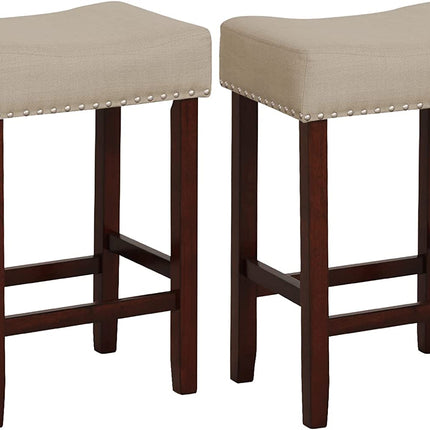 Dreamade 29.5" Bar Height Bar Stools Set of 4 - Backless Saddle Barstools with Nailhead Linen Foam Seat