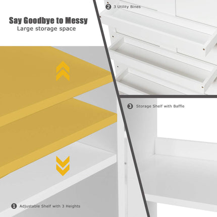 Dreamade Folding Sewing Cabinet with 3 Storage Bins