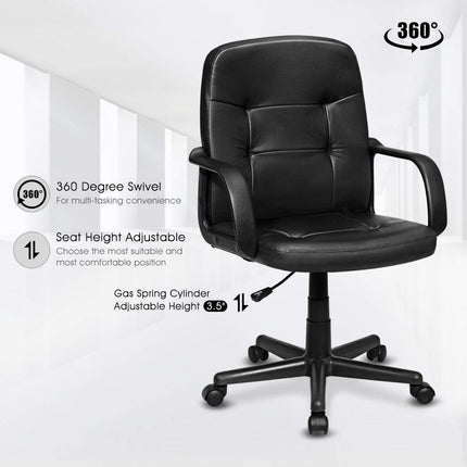 Dreamade Ergonomic Office Chair Black Mid-Back Leather Computer Desk Chair with Arms