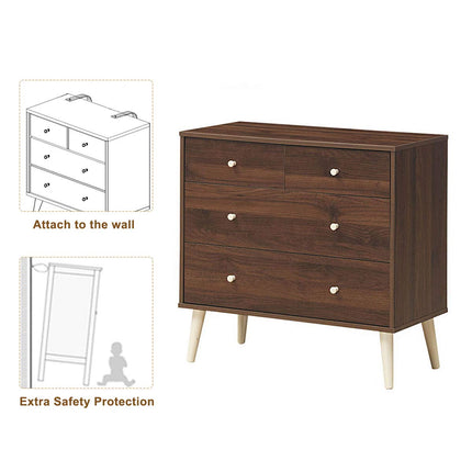 Dreamade 4-Drawer Dresser, Free-Standing Chest Wood Legs and Sliding Rail