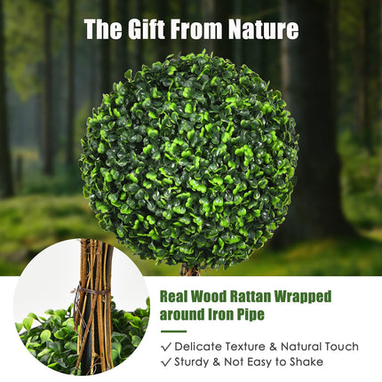 2.5 Ft/3 Ft Artificial Boxwood Topiary Tree, Fake Greenery Plants Triple Ball Tree - DreamadeUS