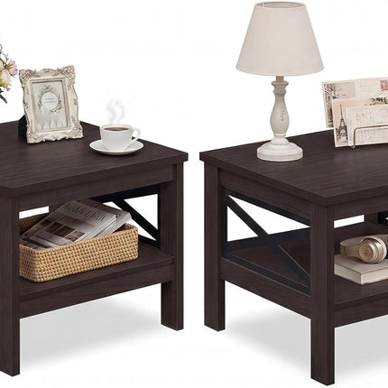 Dreamade 2-Tier Square End Table with Storage Shelf & X-Frame