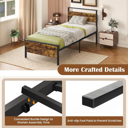Dreamade Twin Size/Full Size/King Size/Queen Metal Platform Bed Frames with Wooden Headboard & Footboard