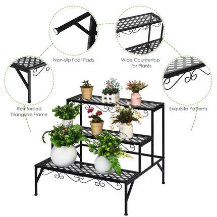 3 Tiers Metal Plant Stand, Ladder Plant Display Rack - Dreamade
