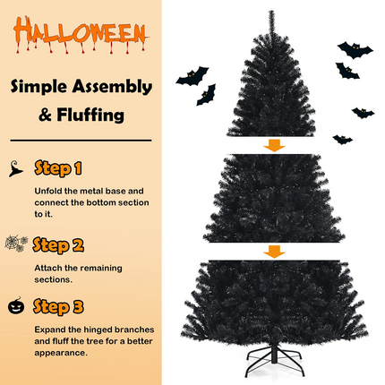 Dreamade Halloween Tree, Hinged Artificial Christmas Tree Metal Stand, Perfect Halloween Decoration for Holiday Festival Parties - DreamadeUS
