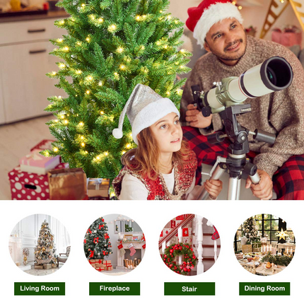 Dreamade 5ft Pre-lit Artificial Christmas Tree, Hinged Fir Pencil Christmas Tree with Lights - DreamadeUS