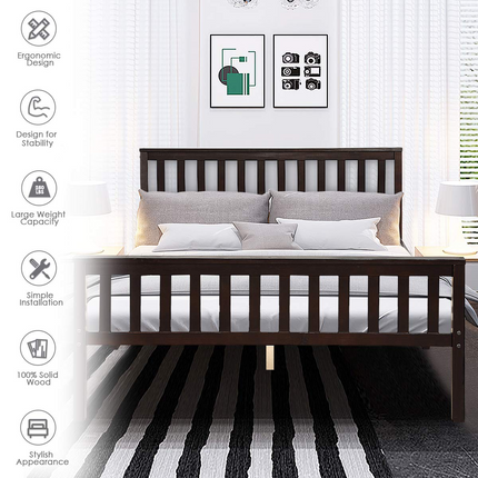Dreamade Queen Size Wood Slats Great Support with Six Legs, No Box Spring Needed, Antique Espresso