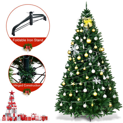 9ft Artificial Douglas Christmas Tree, Unlit Hinged Pine Tree, with 3594 Branch Tips and Solid Metal Stand - DreamadeUS