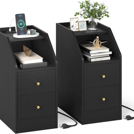 Dreamade Side End Table with Charging Station Sofa Couch Table with Shelf Drawers