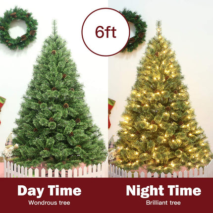 6FT Prelit Christmas Tree, Flowering Hinged Christmas Tree - DreamadeUS