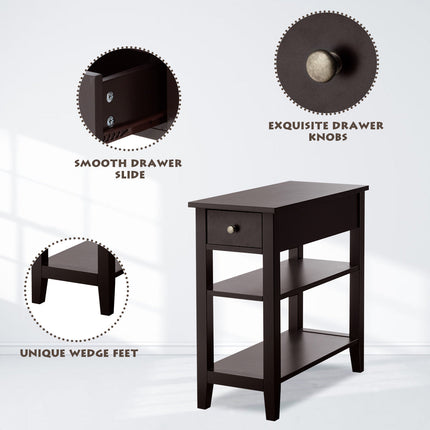 Dreamade 3-Tier End Table with Drawer and Double Shelves Narrow Tiered Side Table for Bedroom