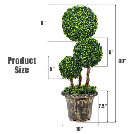 2.5 Ft/3 Ft Artificial Boxwood Topiary Tree, Fake Greenery Plants Triple Ball Tree - DreamadeUS