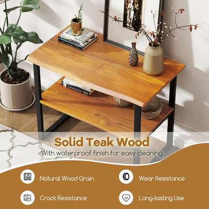 Dreamade Bathroom Storage Shelf with Waterproof Finish, 2-Tier Teak Wood Bookshelf