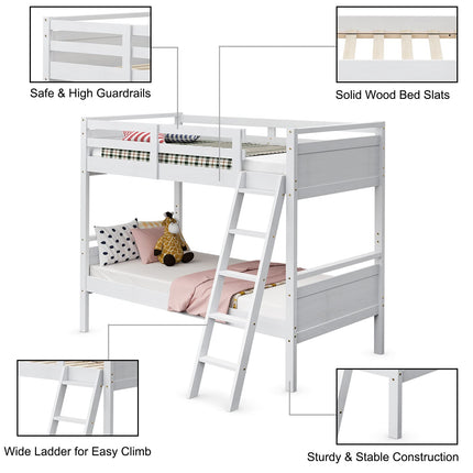 Dreamade Twin Over Twin Bunk Bed, Solid Wood Twin Bunk Bed Convertible Into Two Individual Beds