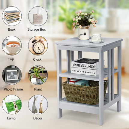 Dreamade Nightstand 3-Tier Sofa Side Table W/Reinforced Bars and Stable Structure