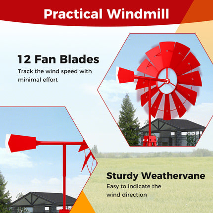 DREAMADE 8ft Steel Windmill, Farmhouse Windmill Decoration with Directional Vane