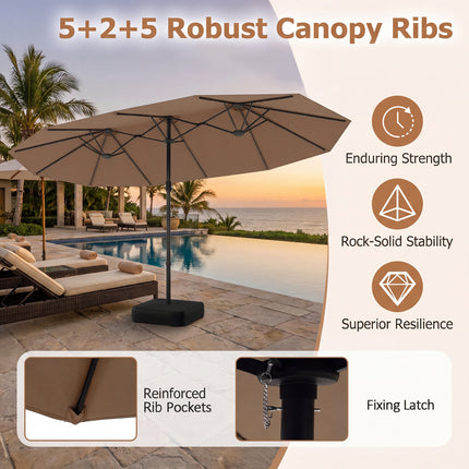 DREAMADE 15 ft Double-Sided Patio Umbrella w/Base Included, Large Outdoor Umbrella w/ 48 Solar Lights
