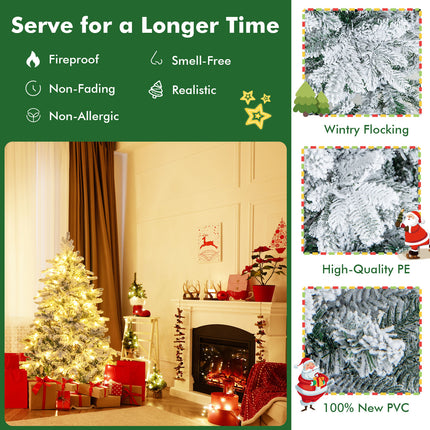 DREAMADE 6 FT Pre-Lit Artificial Christmas Tree, Snow Flocked with 757/1415/1687 Branch Tips