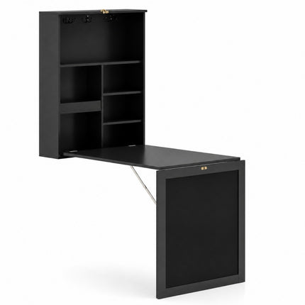 DREAMADE Folding Wall Desk, Wall Mounted Table with Storage, Fold Out Table with Shelves