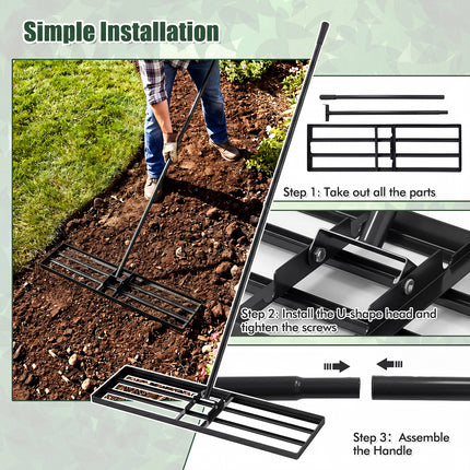 DREAMADE Lawn Leveling Rake, 30"/36"/42" x 10" Professional Grade Soil Distribution Rake w/67 Ergonomic Handle