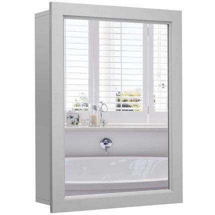 DREAMADE Wall Mount Cabinet with Mirror, Single-Door Wooden Medicine Cabinet with Adjustable Shelf & Mirror