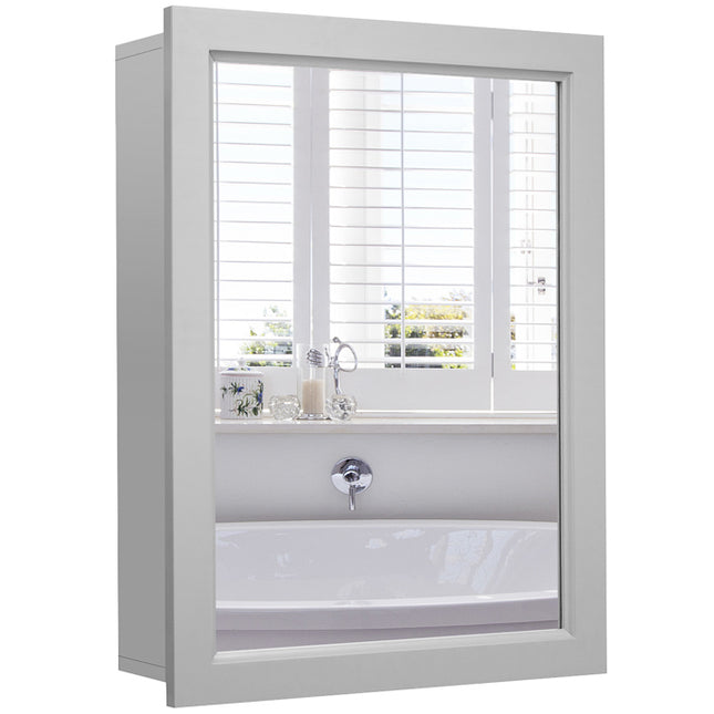 DREAMADE Wall Mount Cabinet with Mirror, Single-Door Wooden Medicine Cabinet with Adjustable Shelf & Mirror