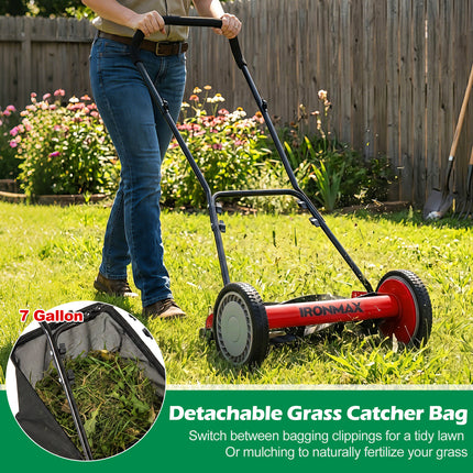 DREAMADE Manual Reel Mower, 16" Push Reel Lawn Mower, Green