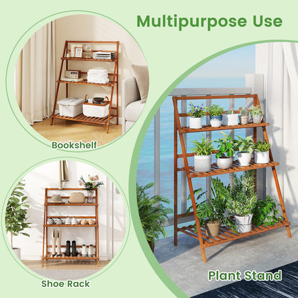 DREAMADE 3-Tier Bamboo Plant Stand, Ladder Plant Shelf