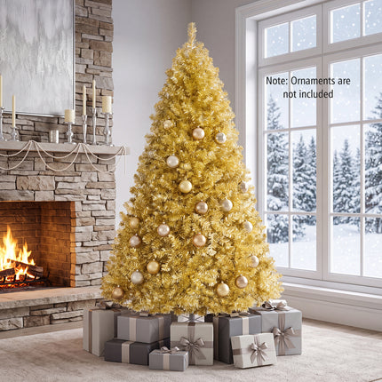 DREAMADE 6 FT Gold Tinsel Christmas Tree, Metallic Artificial Decoration