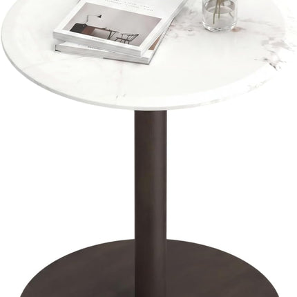 Dreamade Round Marble Side Table w/Stone Finish & Wooden Pedestal (1/2)