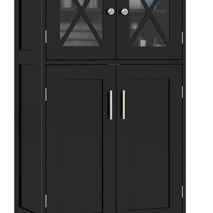 Dreamade Bathroom Floor Storage Cabinet - Linen Floor Cabinet with Doors and Adjustable Shelves