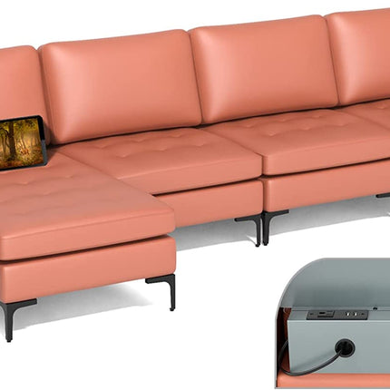 Dreamade Sectional Sofa Couch, Convertible Sleeper with 2 or 1 USB Ports Socket