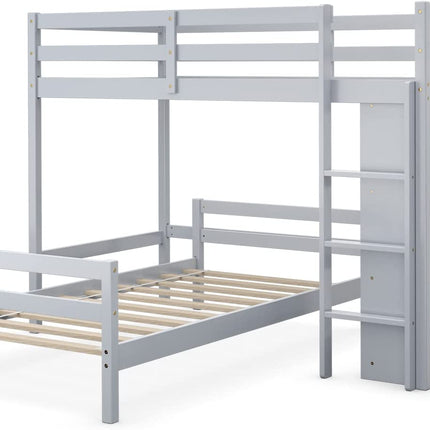 Dreamade Twin Over Twin Loft Bed w/ Bookcase, Bunk Bed w/ 12.5" Full-Length Guardrail & Ladder