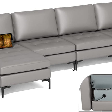 Dreamade Sectional Sofa Couch, Convertible Sleeper with 2 or 1 USB Ports Socket