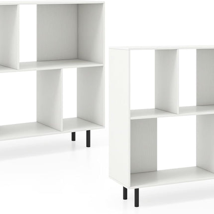 Dreamade 3-Tier Bookcase, Modern Cube Bookshelf with 4 Compartments & Metal Legs, Minimalist Freestanding Storage Organizer