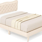 Dreamade Full Size Bed Frame Beige, Linen Fabric Upholstered Platform Bed Frame with Nail Headboard