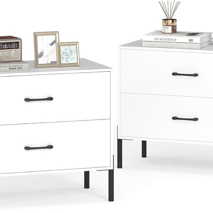 Dreamade 2-Drawer Dresser Modern Wooden Nightstand with Metal Legs & Handles