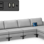 4 Seat Chaise Lounge 1 USB Socket / Light Grey