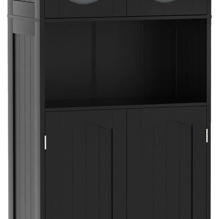 Dreamade 64.5" Tall Bathroom Cabinet, Pantry Cabinet with Tempered Glass Doors, Adjustable Shelves